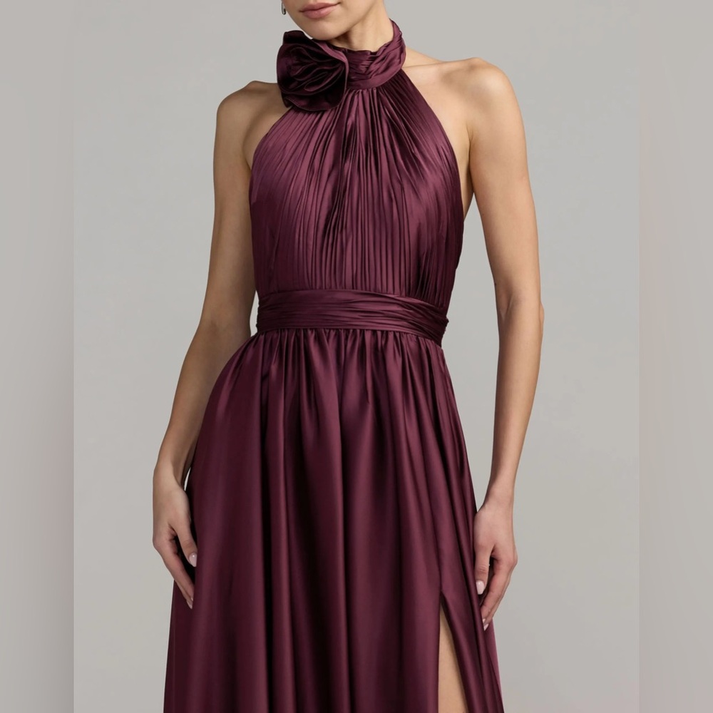 NWT Ieena for Mac Duggal Purple Soft Tie Halter Neck High Slit Evening Gown - Picture 4 of 16